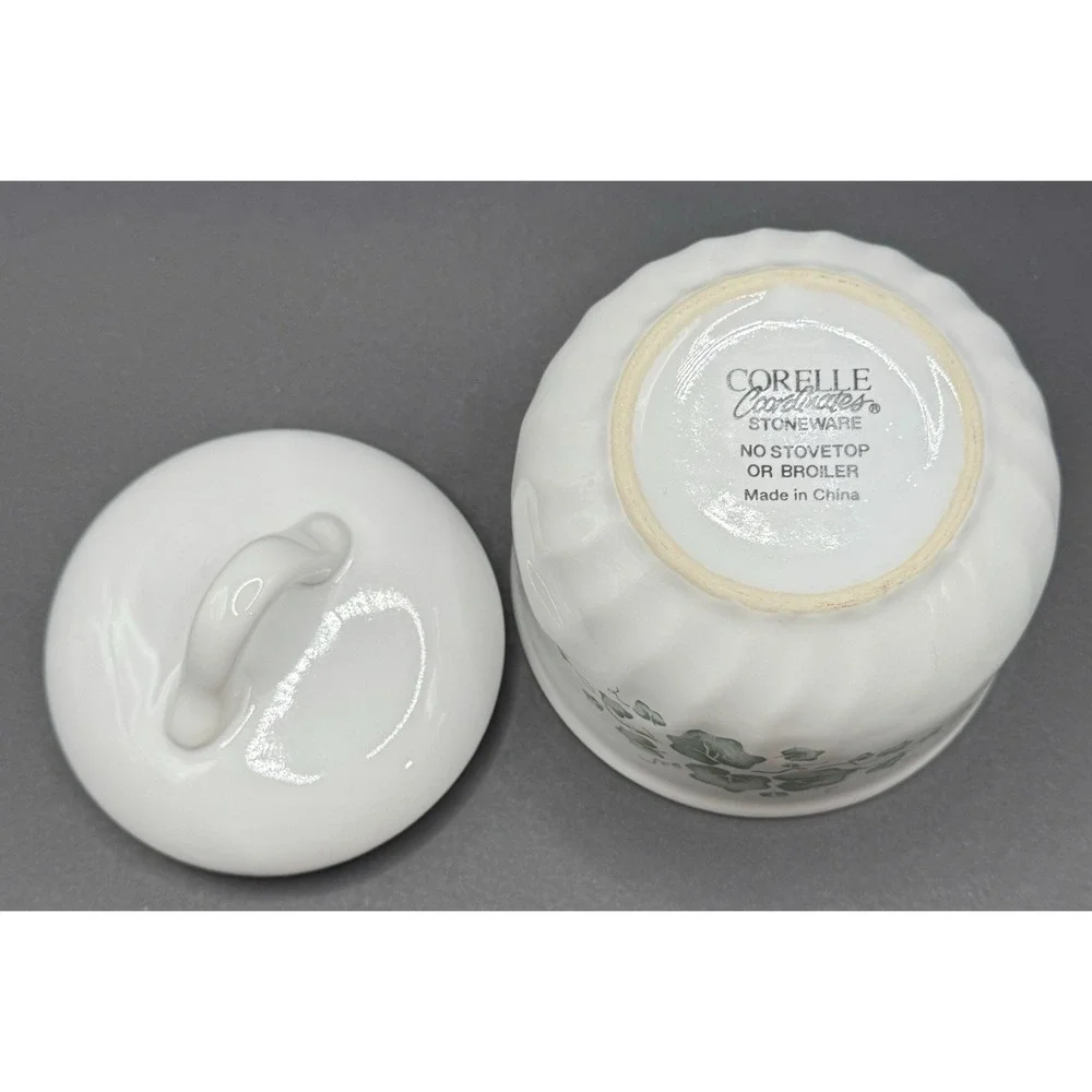 Corelle Calloway Green Ivy Stoneware Canister Sugar Jar Dish Lid Cottagecore
